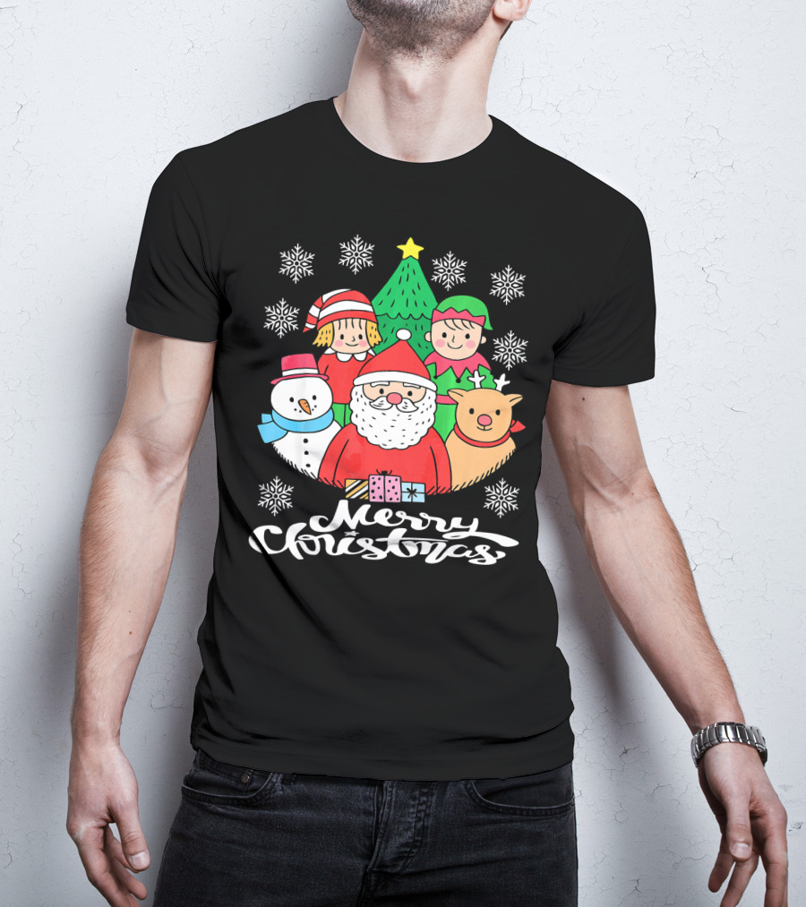 Merry Christmas Santa Claus Elf Snowman Reindeer Tree T-Shirt