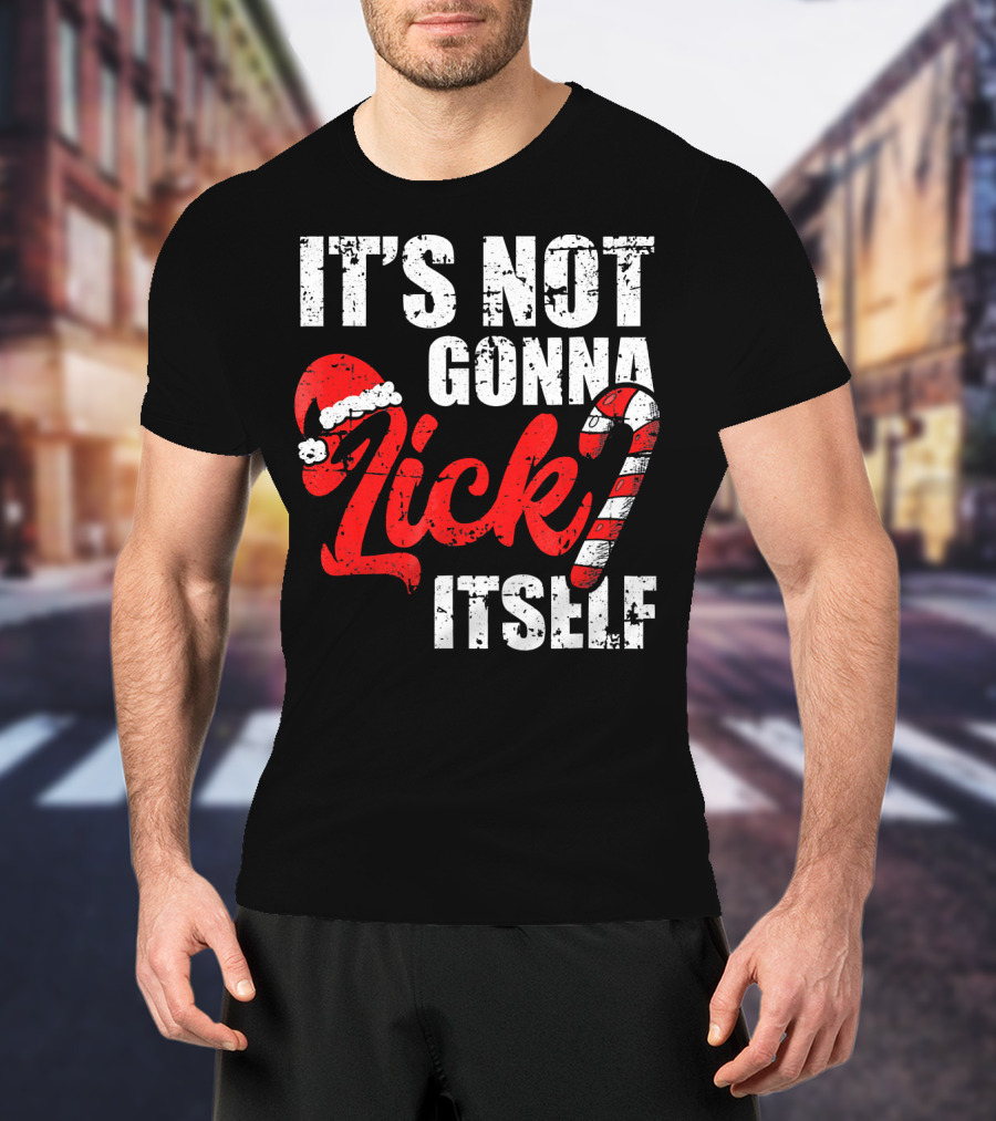Funny Christmas It's Not Gonna Lick Itself Candy Cane Santa Hat T-Shirt
