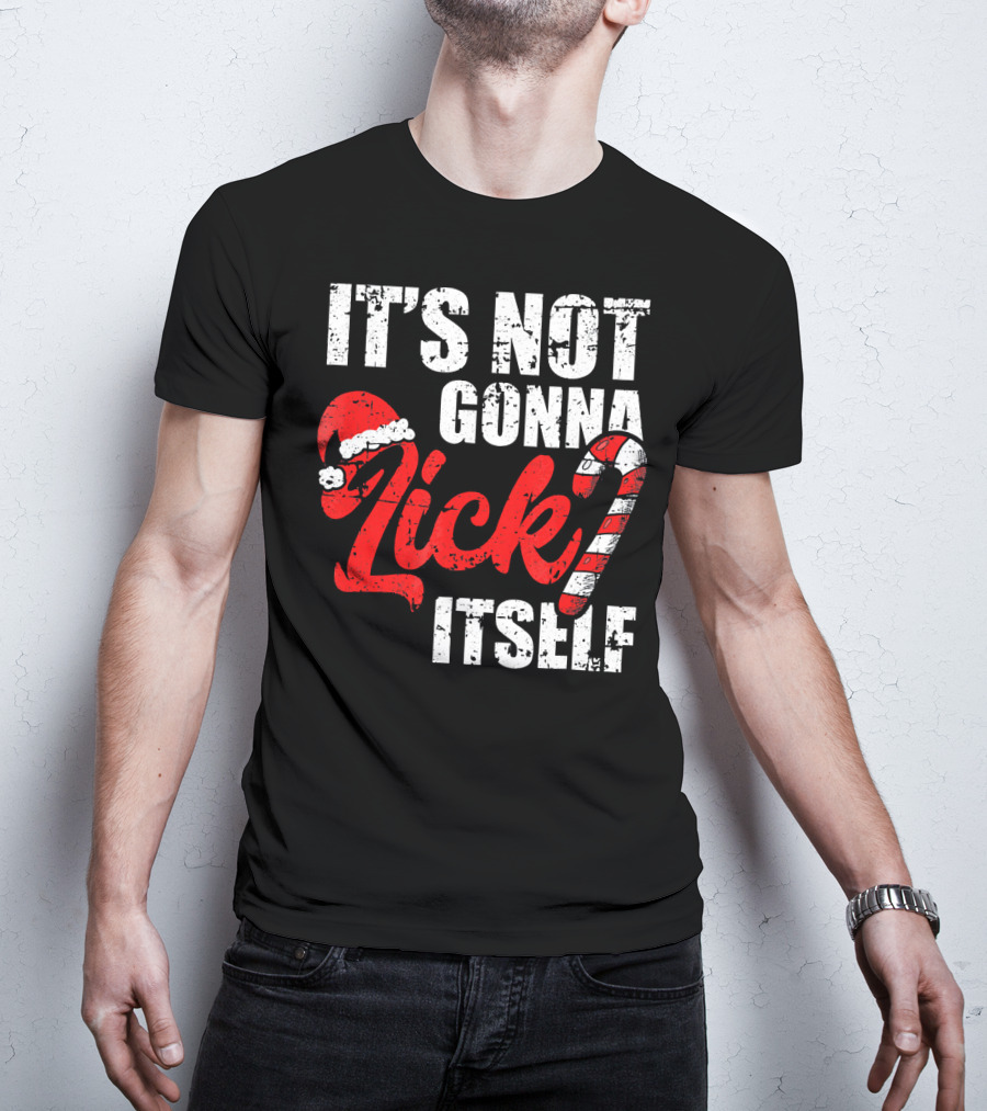 Funny Christmas It's Not Gonna Lick Itself Candy Cane Santa Hat T-Shirt