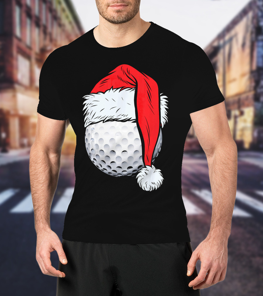 Christmas Golf Ball With Santa Hat T-Shirt