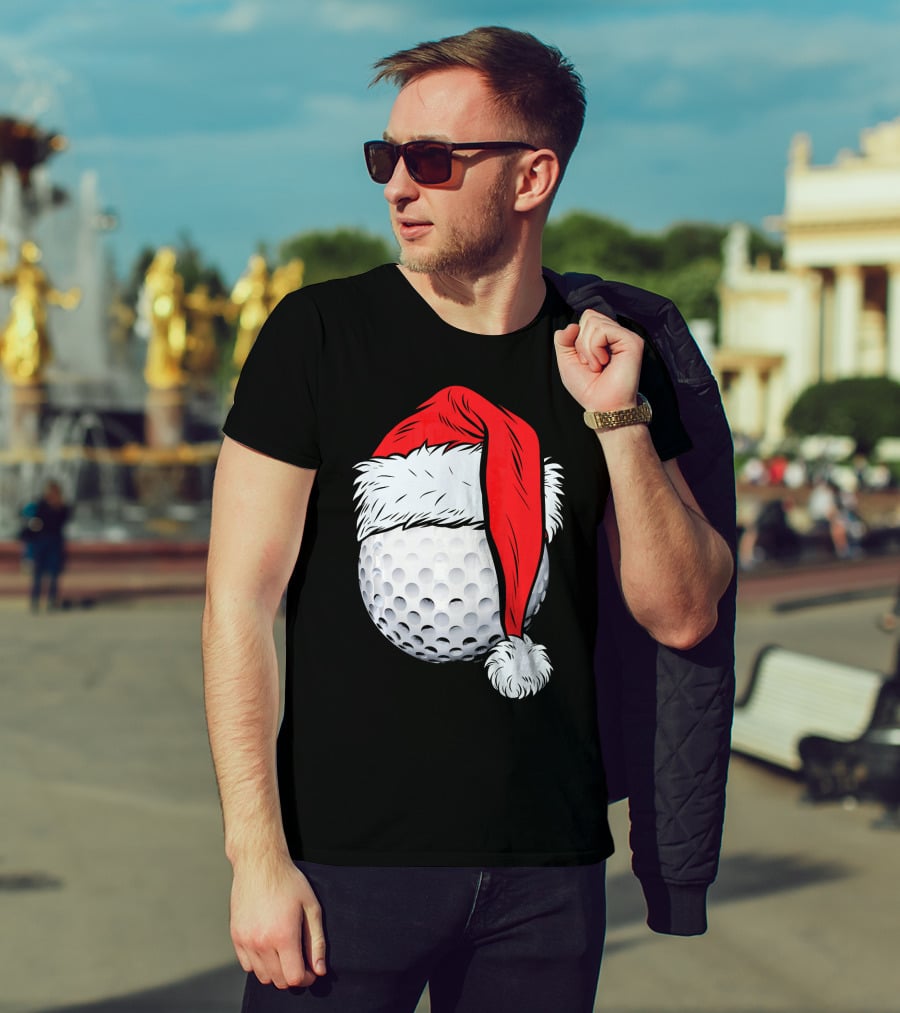Christmas Golf Ball With Santa Hat T-Shirt