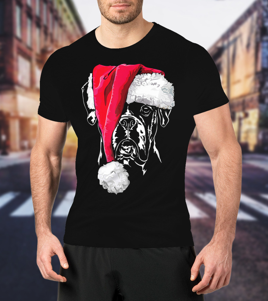 Funny Boxer Dog With Santa Hat Christmas T-Shirt