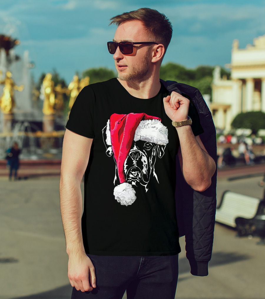 Funny Boxer Dog With Santa Hat Christmas T-Shirt