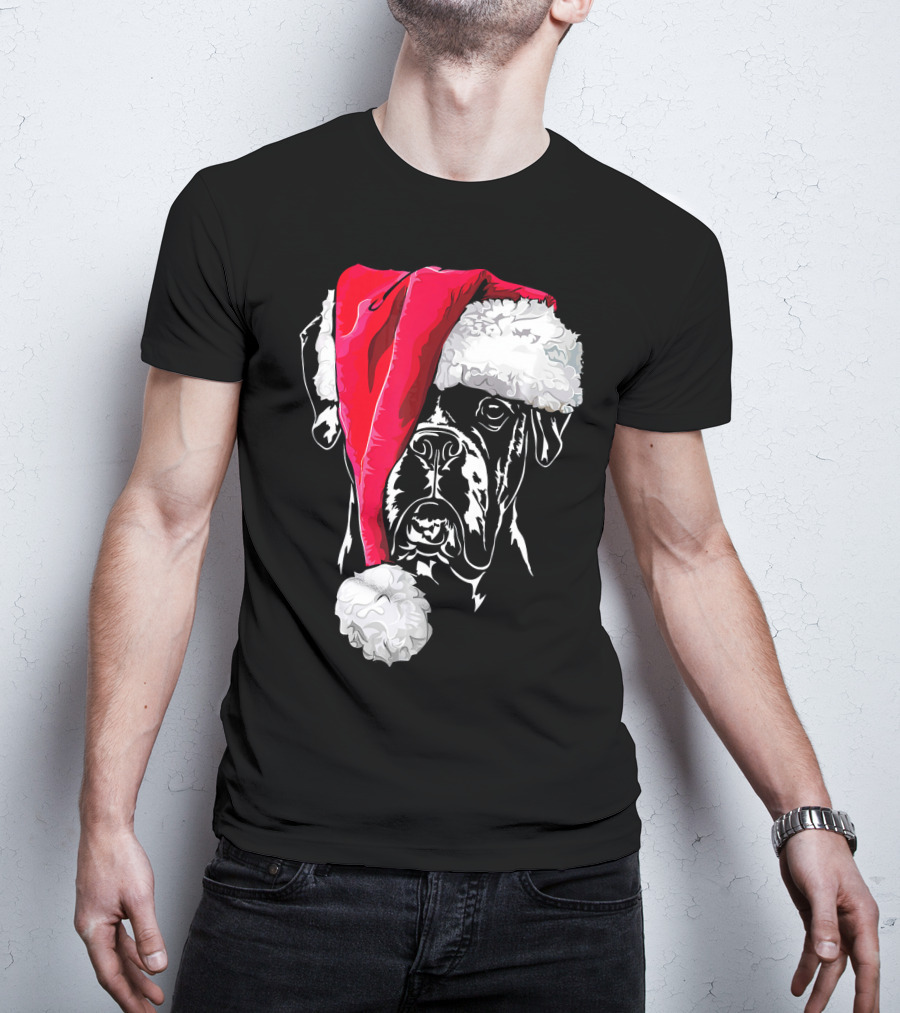Funny Boxer Dog With Santa Hat Christmas T-Shirt