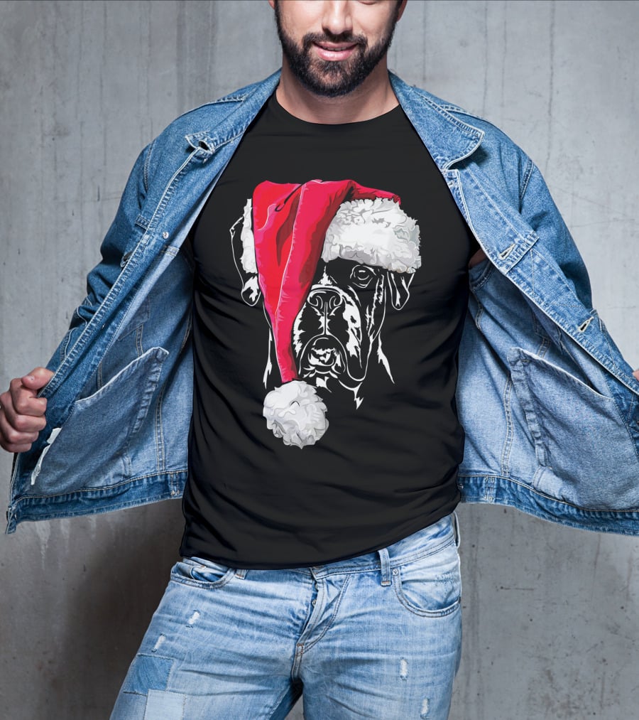 Funny Boxer Dog With Santa Hat Christmas T-Shirt