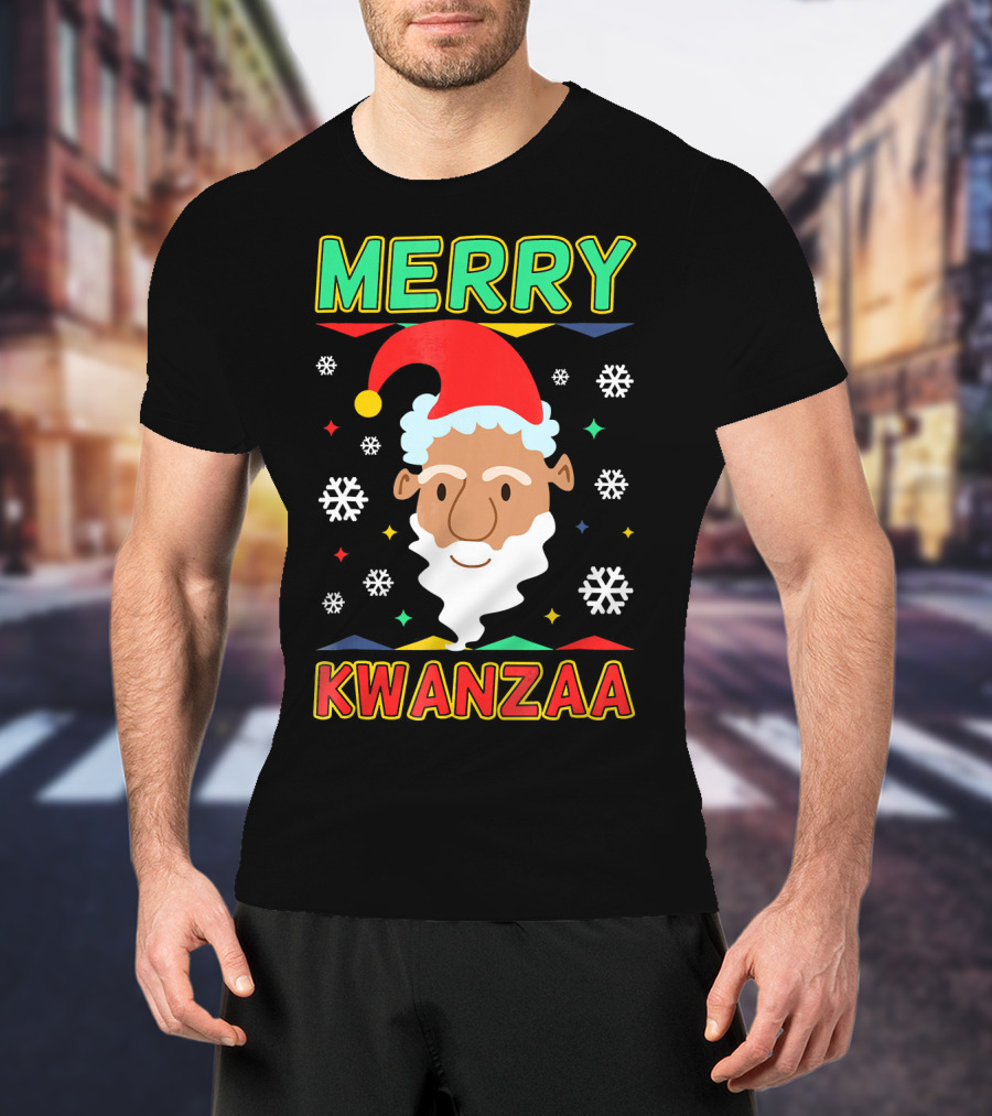 Merry Kwanzaa Santa African Festive Snowflakes T-Shirt