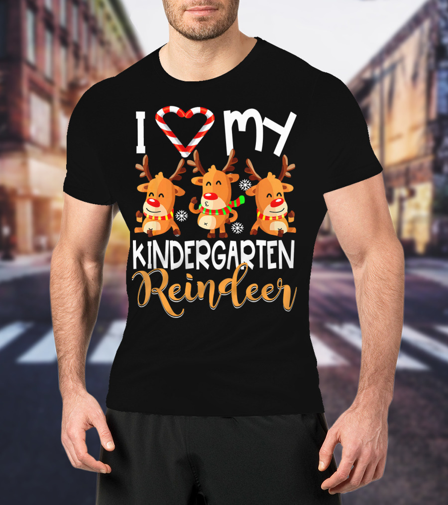 I Love My Kindergarten Reindeer Christmas Festive Joyful Antlered Friends T-Shirt