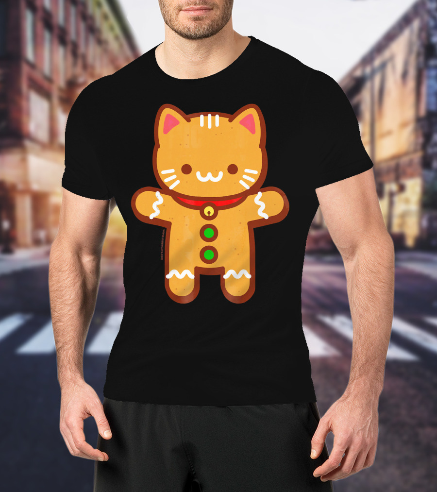 Cute Gingerbread Cat With Whiskers And Red Collar T-Shirt