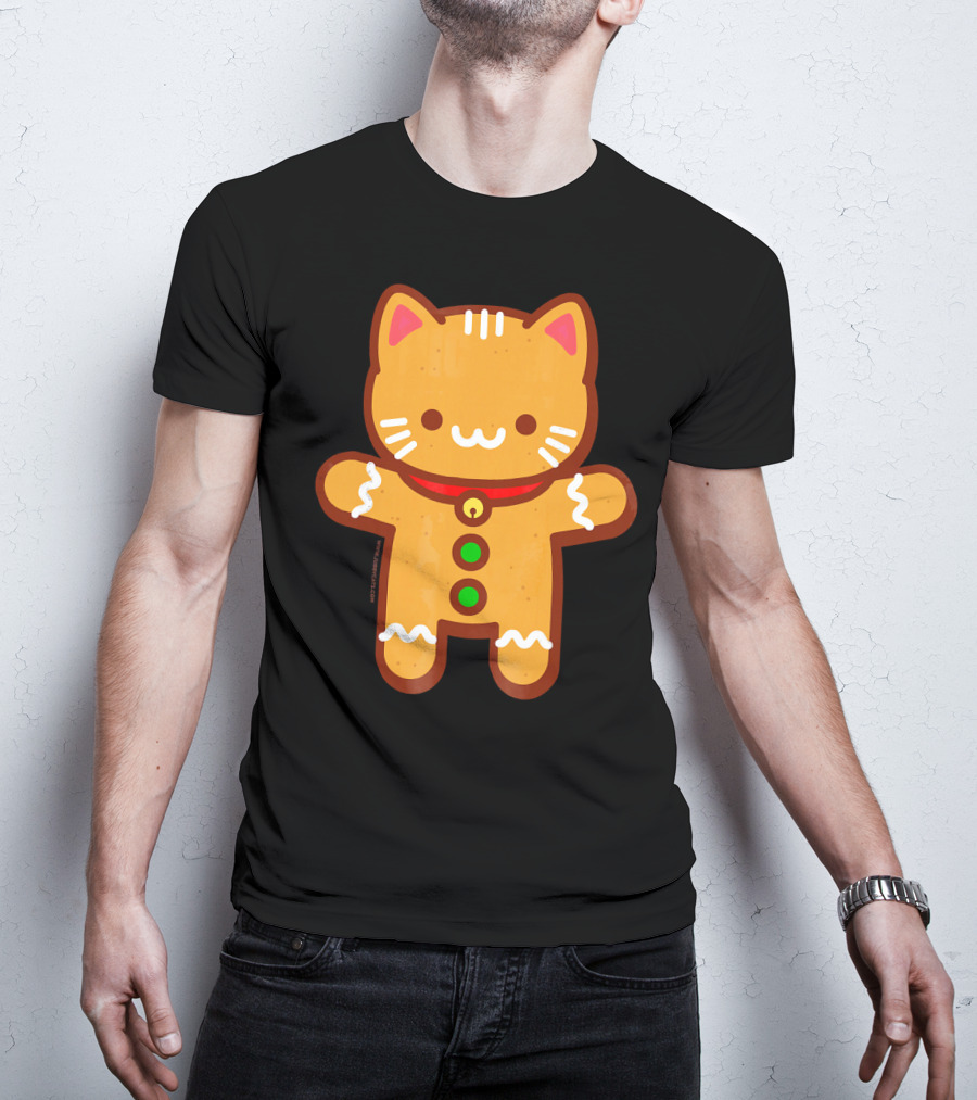 Cute Gingerbread Cat With Whiskers And Red Collar T-Shirt