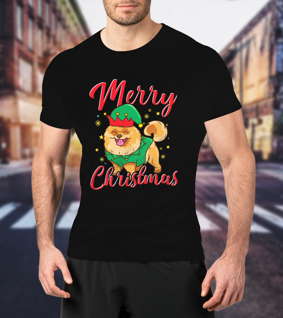 Merry Christmas Funny Cute Pomeranian Elf T-Shirt
