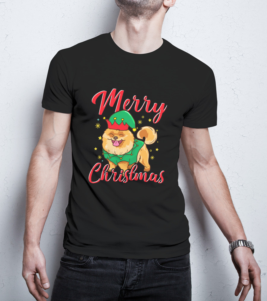 Merry Christmas Funny Cute Pomeranian Elf T-Shirt