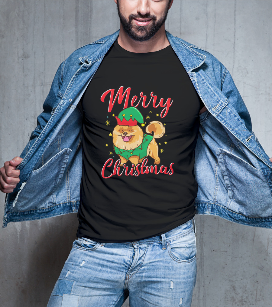 Merry Christmas Funny Cute Pomeranian Elf T-Shirt