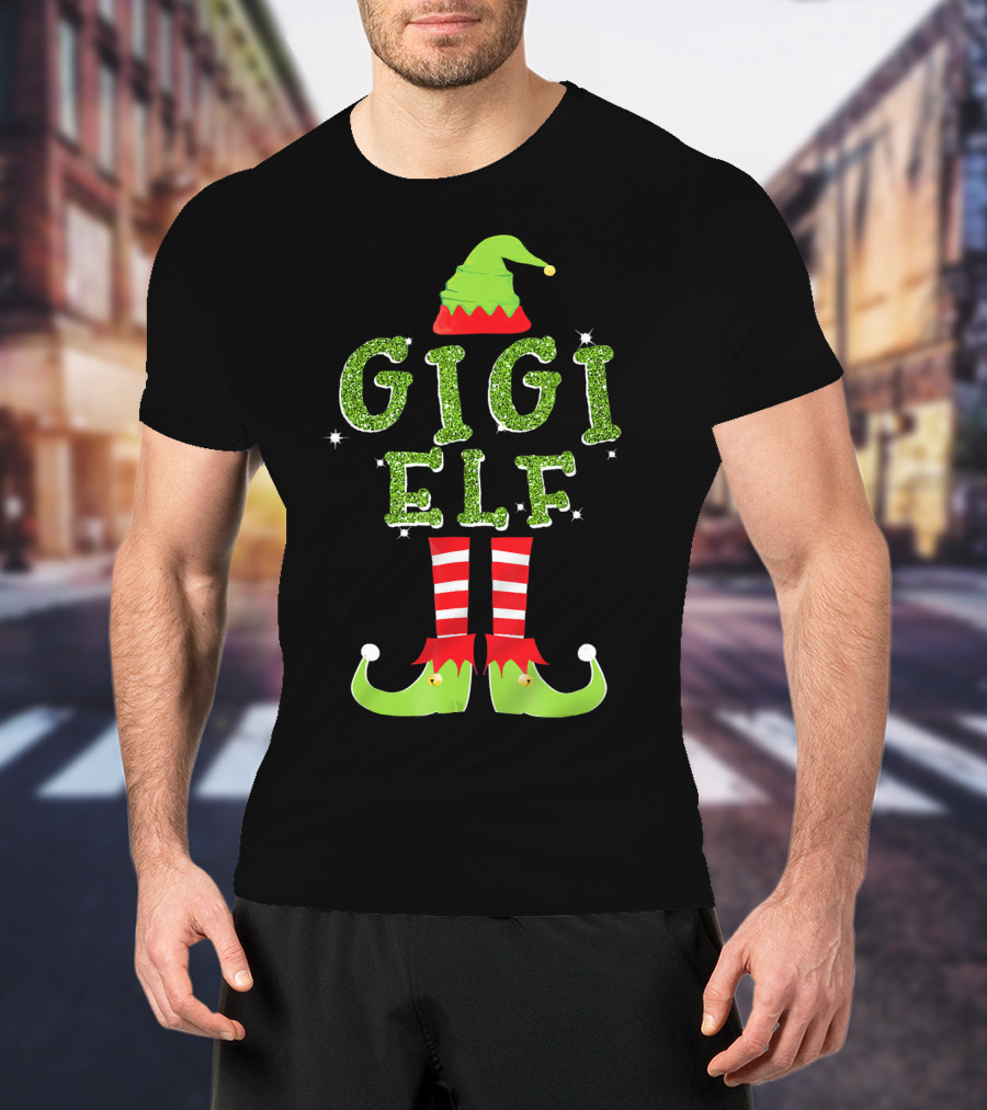 Gigi Elf Christmas Sparkle Outfit Hat Boots Stripes T-Shirt