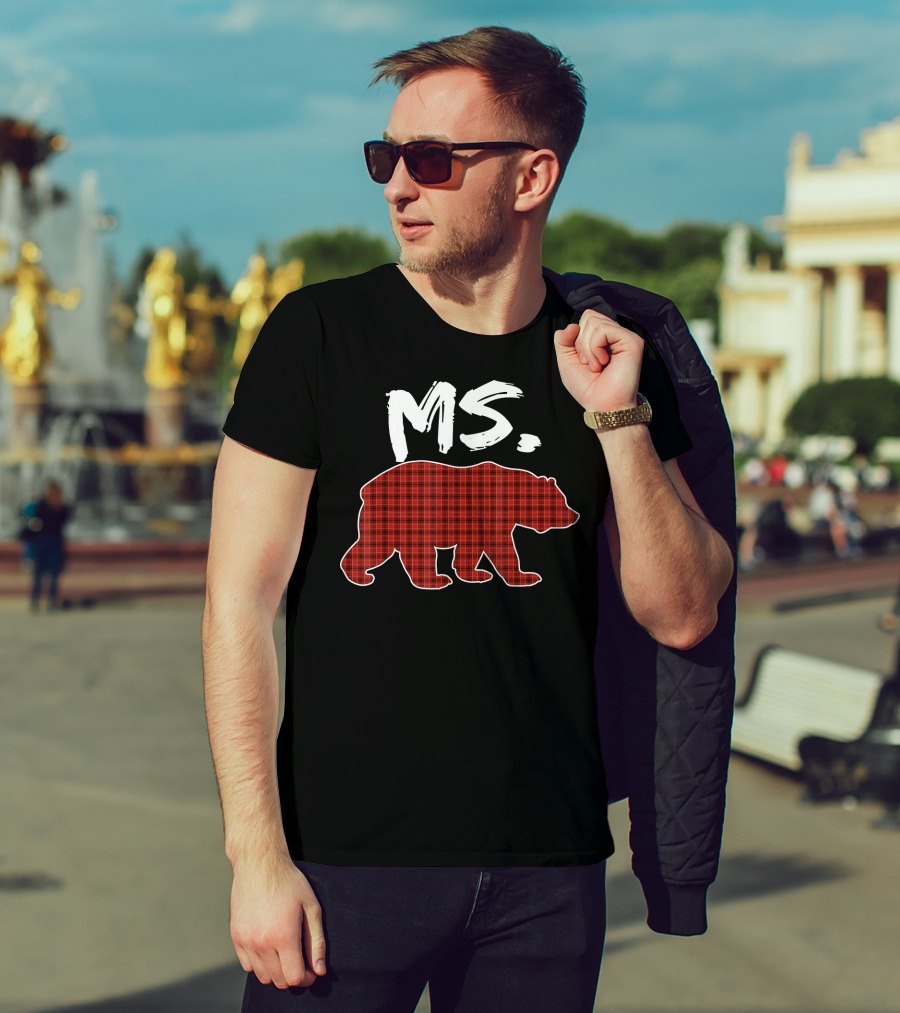 MS Red Plaid Bear Christmas T-Shirt