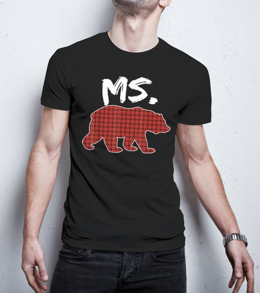 MS Red Plaid Bear Christmas T-Shirt