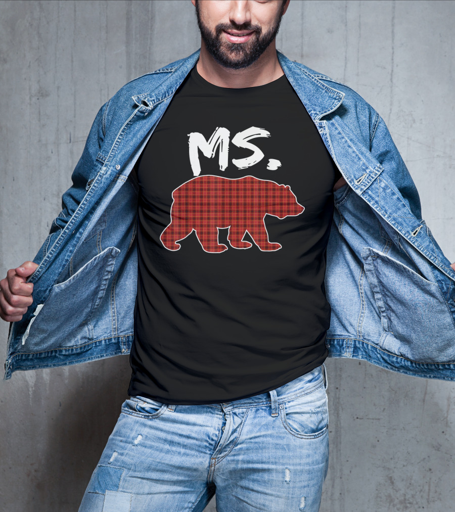 MS Red Plaid Bear Christmas T-Shirt