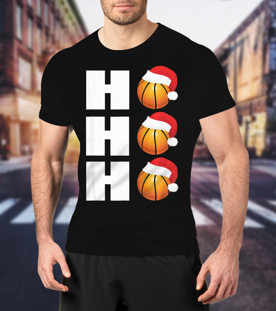 HO HO HO Santa Hat Basketballs Christmas Holiday T-Shirt