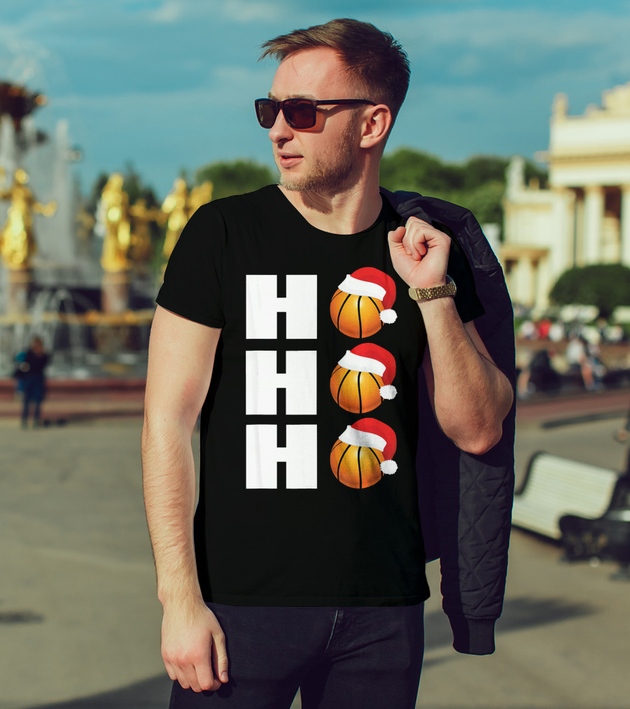 HO HO HO Santa Hat Basketballs Christmas Holiday T-Shirt