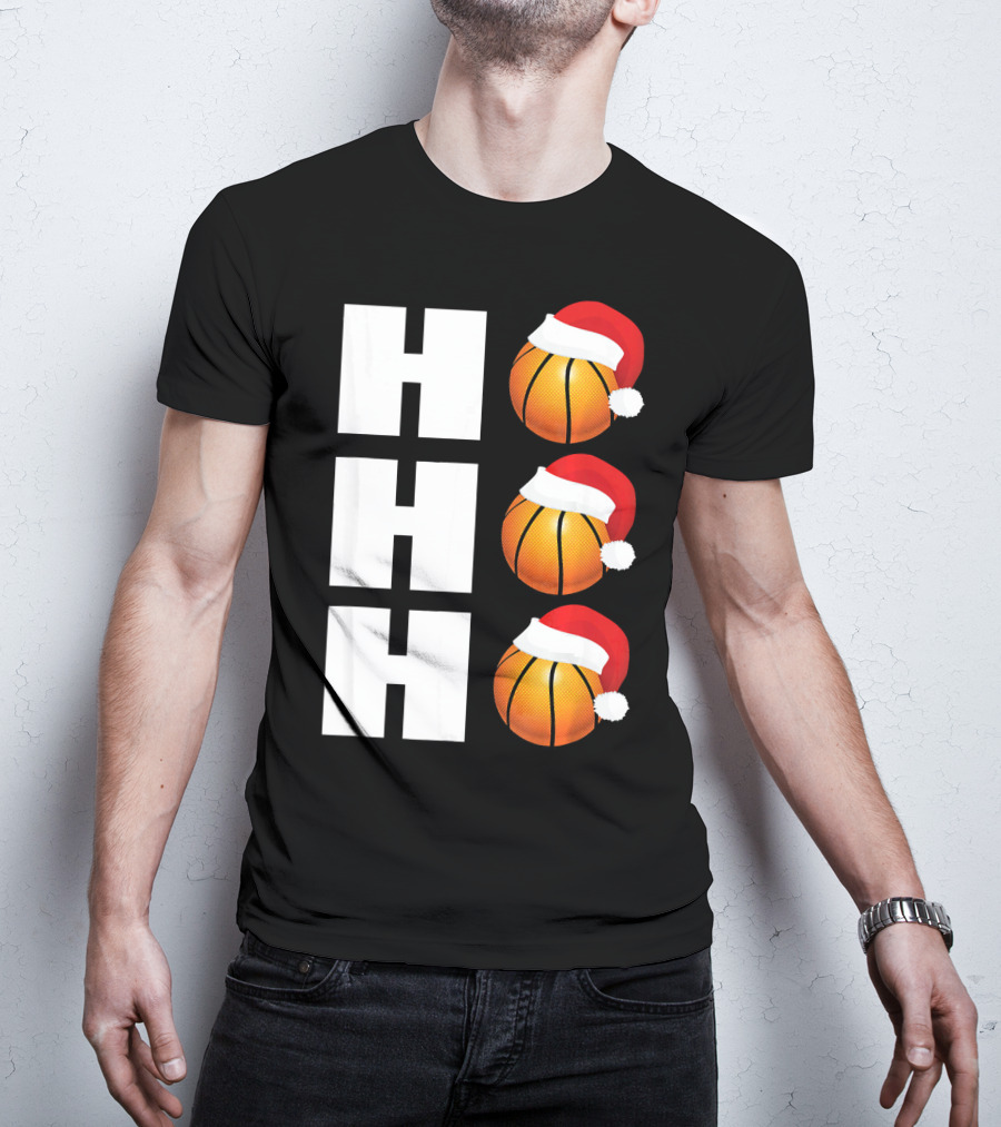 HO HO HO Santa Hat Basketballs Christmas Holiday T-Shirt