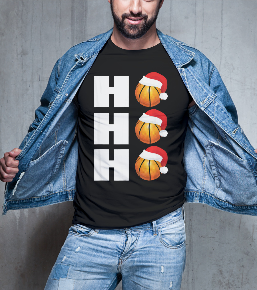 HO HO HO Santa Hat Basketballs Christmas Holiday T-Shirt
