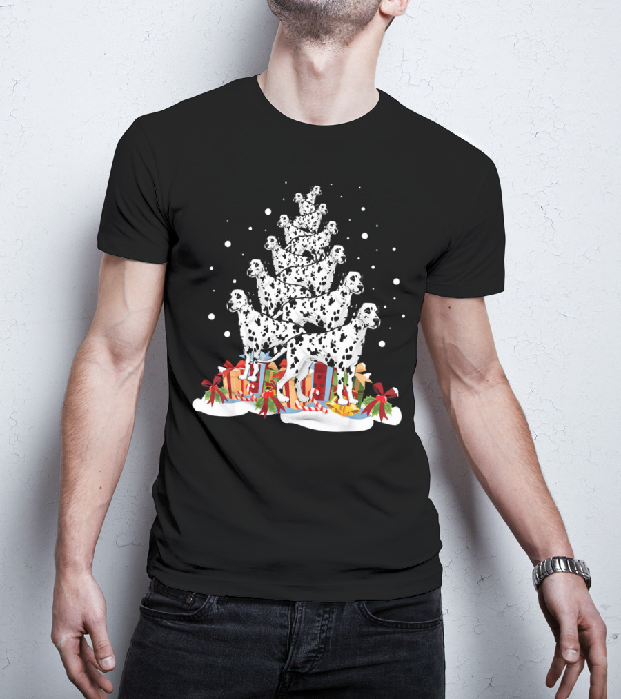 Dalmatian Merry Christmas Tree With Gifts And Snowflakes T-Shirt