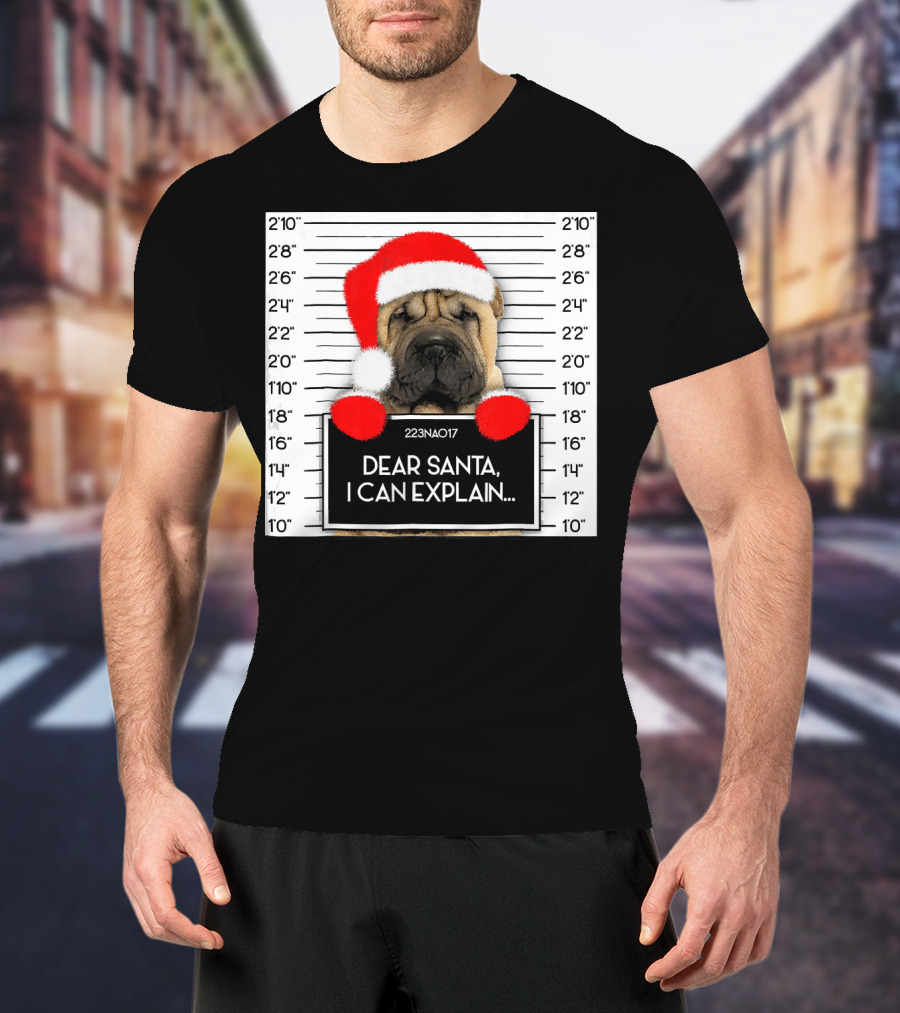 Xmas Chinese Shar Pei Lover Dear Santa I Can Explain Mugshot Santa Hat T-Shirt