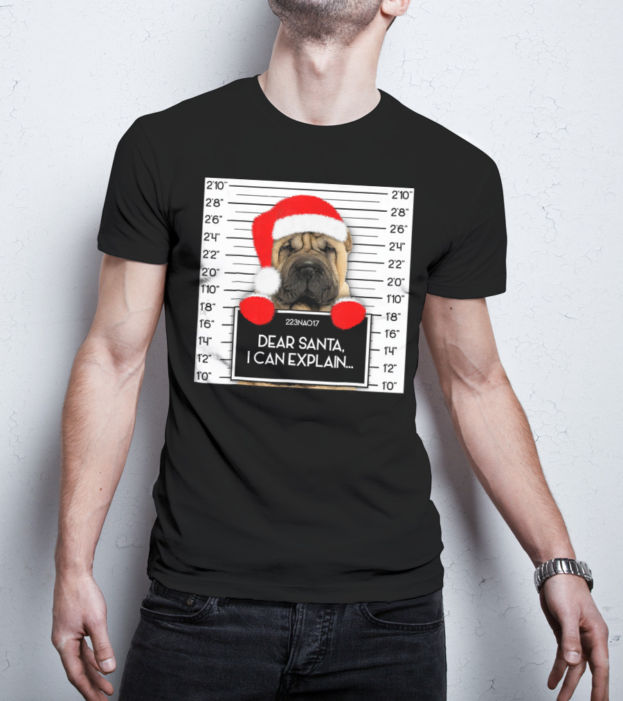 Xmas Chinese Shar Pei Lover Dear Santa I Can Explain Mugshot Santa Hat T-Shirt