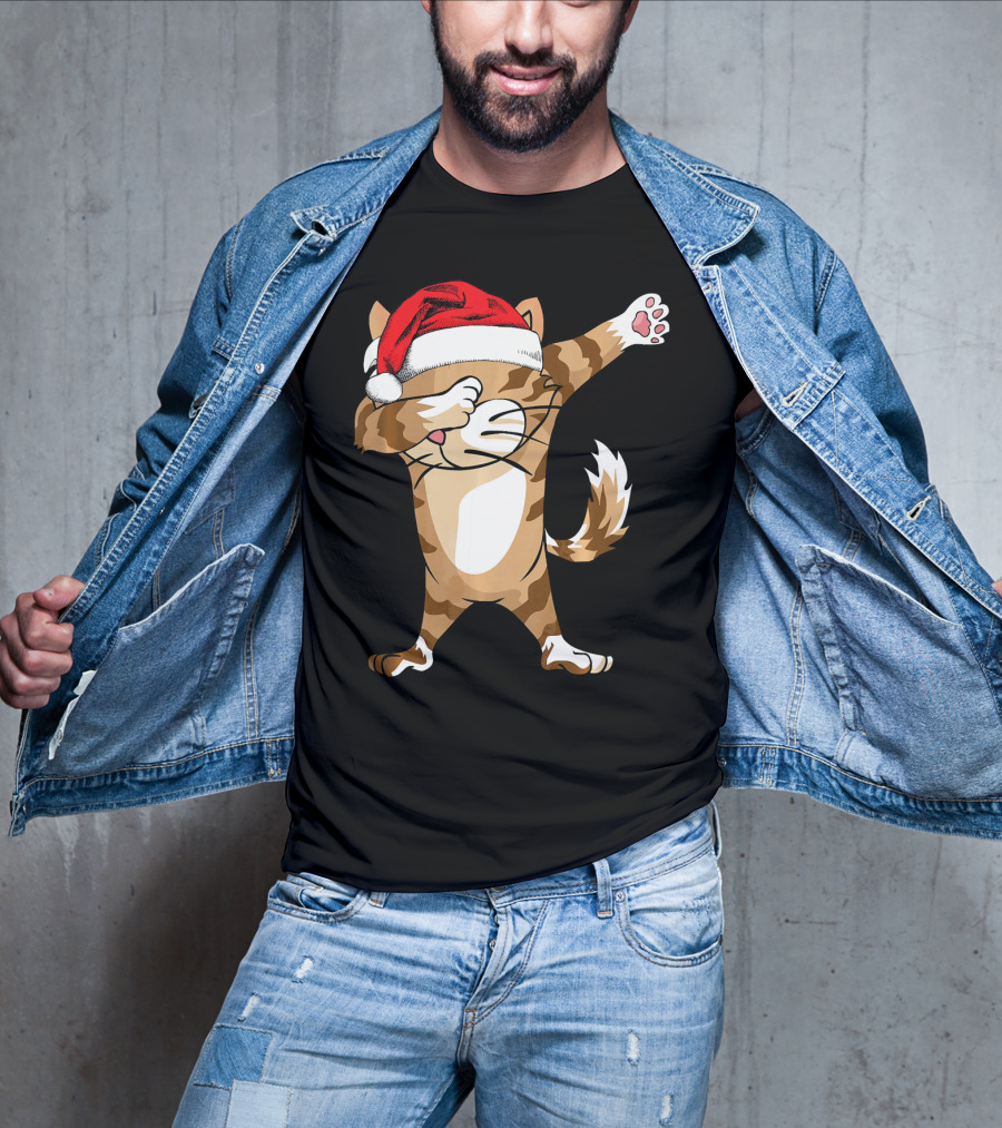 Santa Hat Dabbing Cat Christmas Holiday Fun T-Shirt