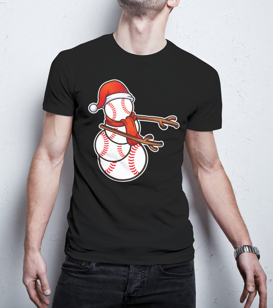 Santa Hat Snowman Made Of Baseballs Flossing T-Shirt