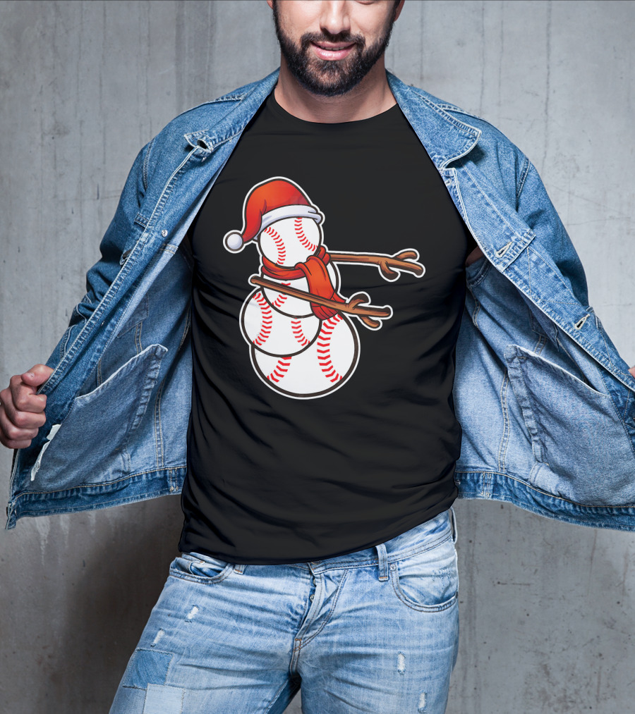 Santa Hat Snowman Made Of Baseballs Flossing T-Shirt
