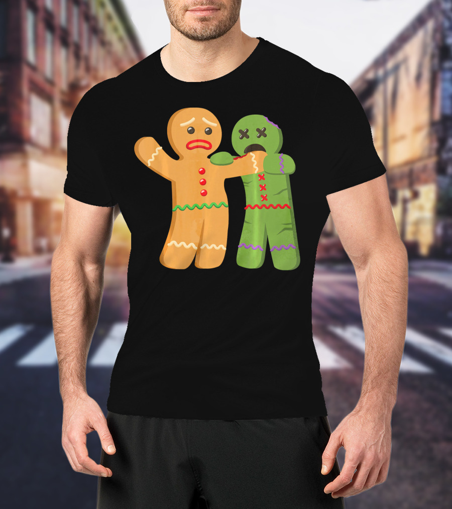 Gingerbread Zombie Funny Biting Cookie Humor Halloween T-Shirt