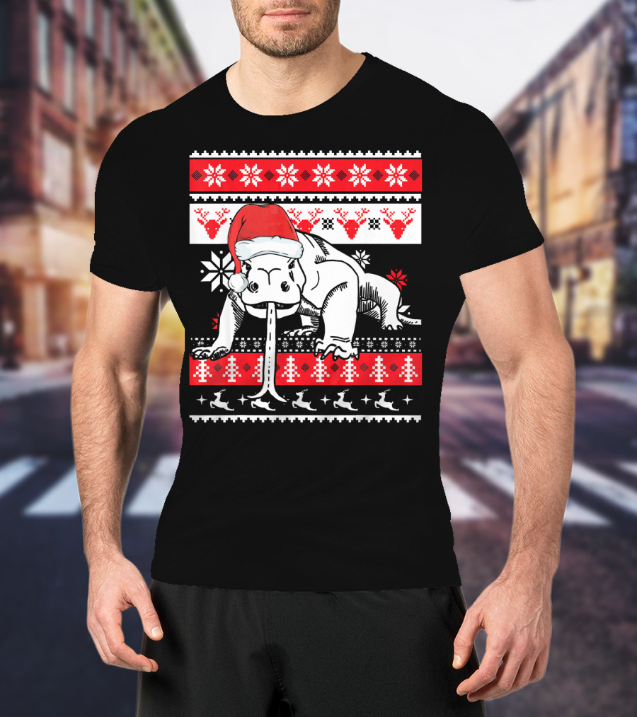 Ugly Christmas Komodo Dragon Reptile Santa Holiday T-Shirt