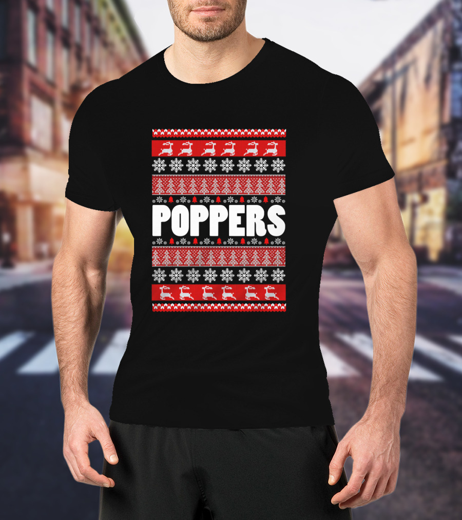 POPPERS Reindeer Christmas Snowflakes Trees Grandpa T-Shirt