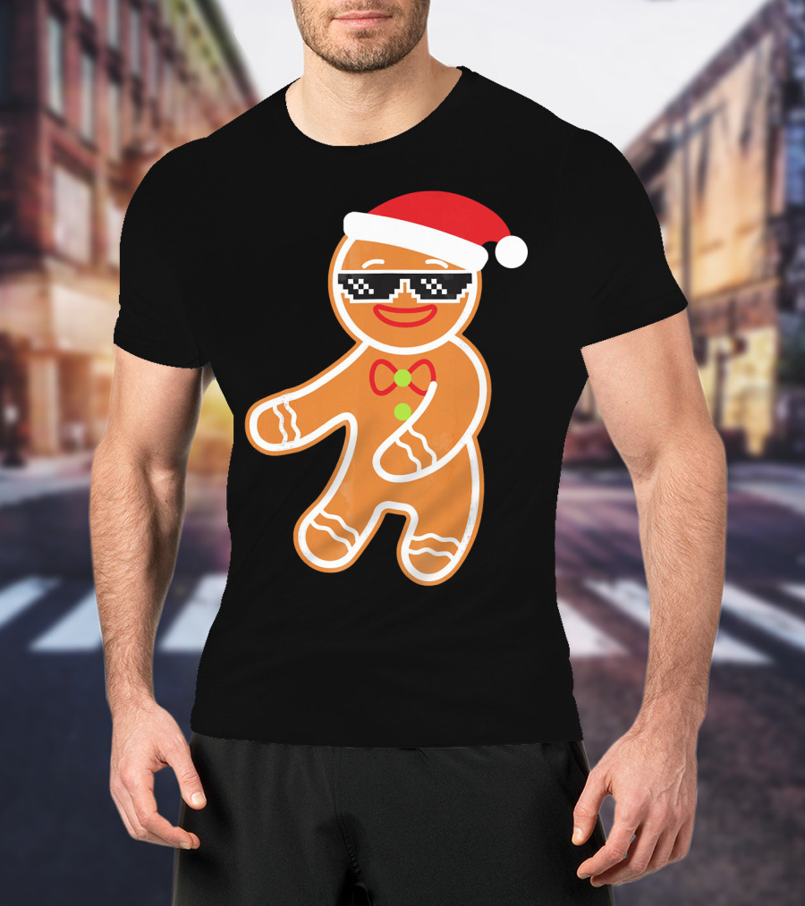 Flossing Gingerbread With Santa Hat And Sunglasses T-Shirt