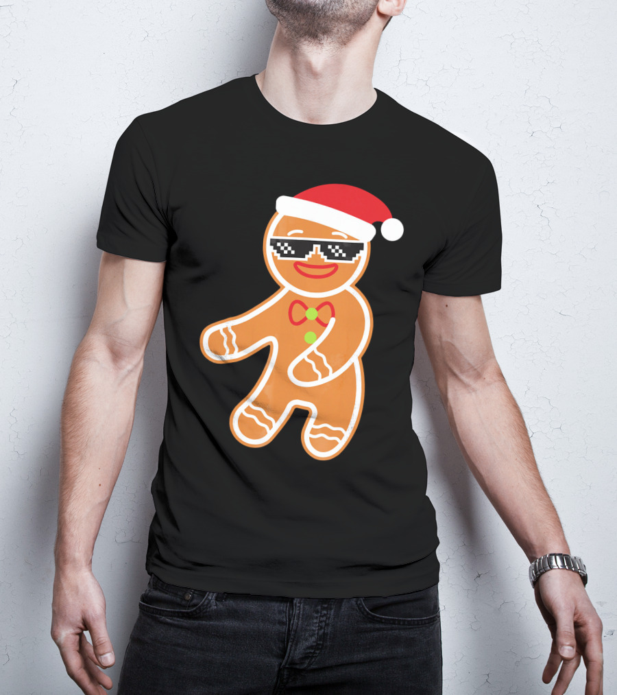 Flossing Gingerbread With Santa Hat And Sunglasses T-Shirt