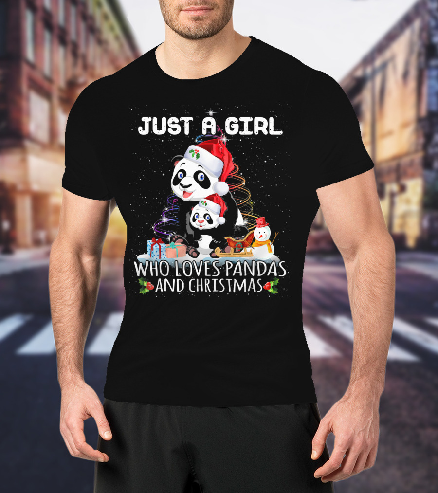 Just A Girl Who Loves Pandas And Christmas T-Shirt