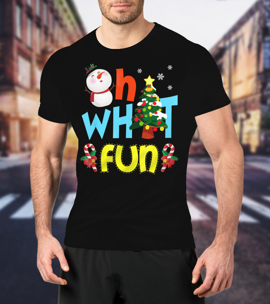 Oh What Fun Christmas Tree Snowman Candy Canes T-Shirt