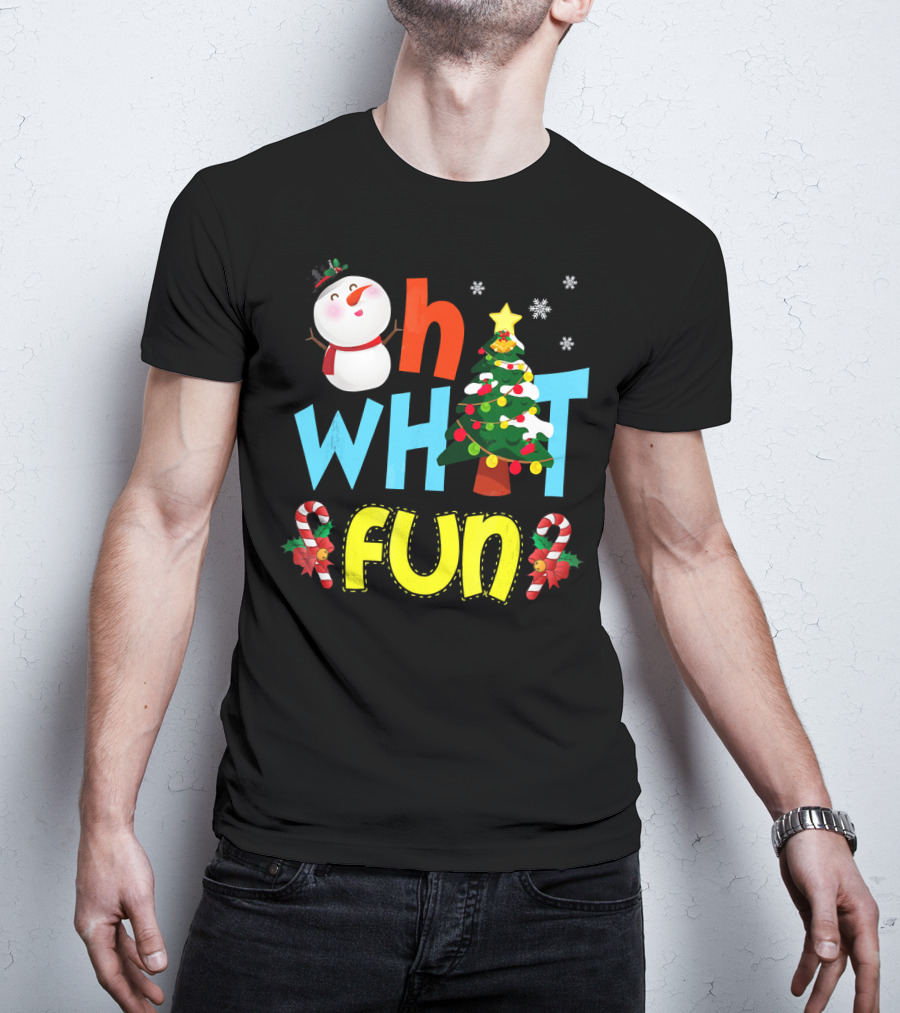 Oh What Fun Christmas Tree Snowman Candy Canes T-Shirt