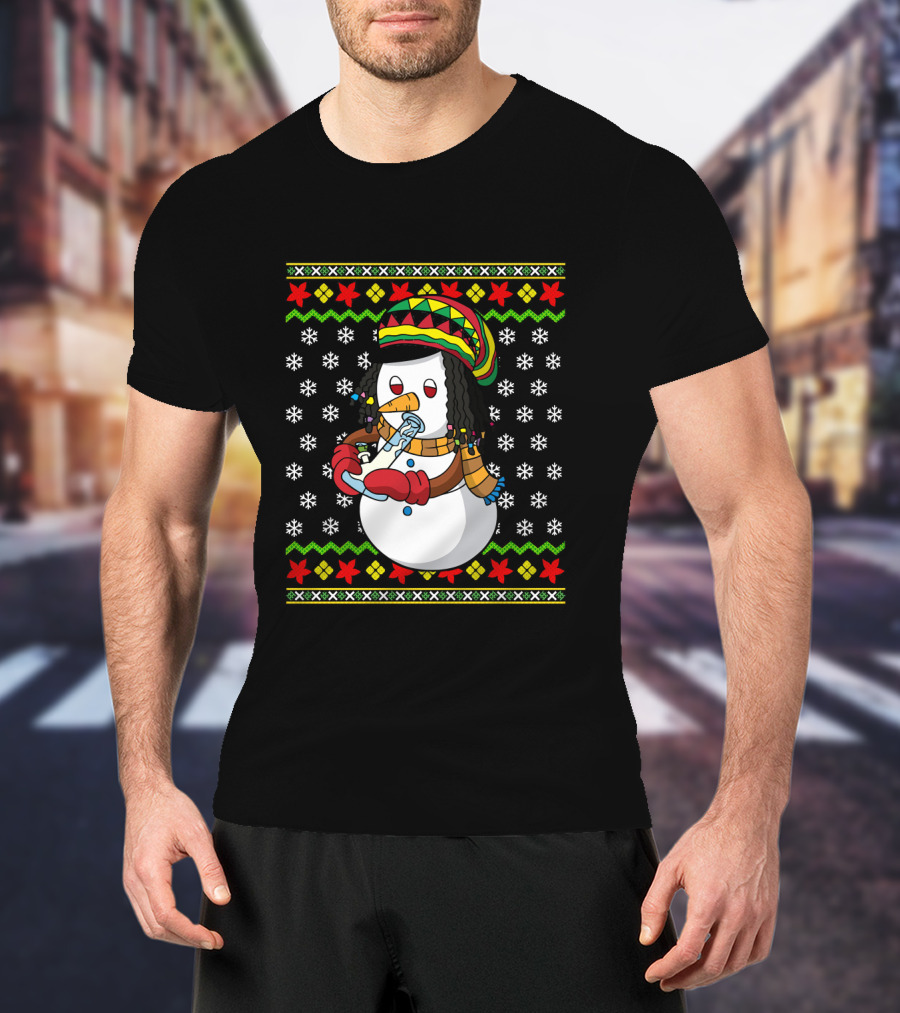 Marijuana Snowman Cannabis Ugly Sweater Rasta T-Shirt