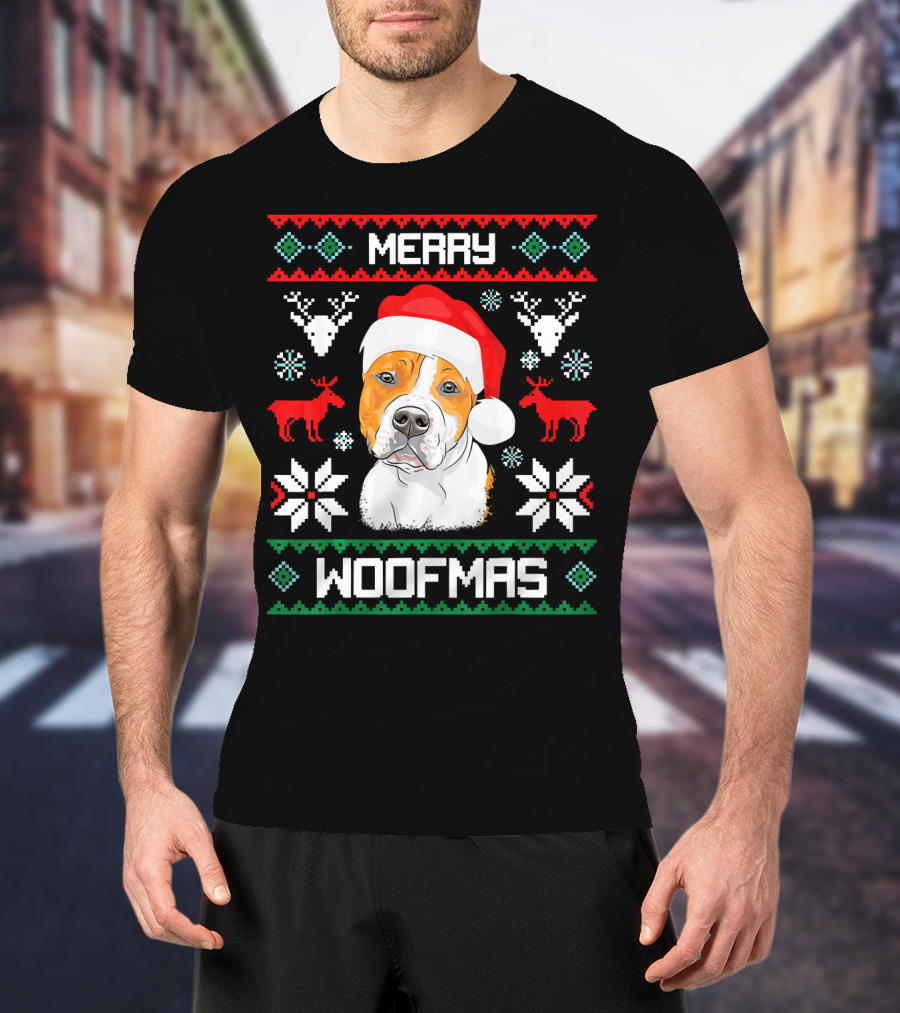 American Staffordshire Terrier Merry Woofmas T-Shirt
