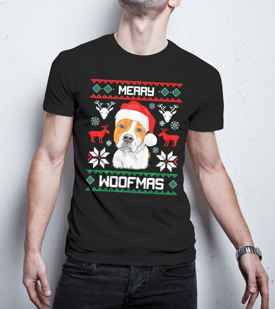 American Staffordshire Terrier Merry Woofmas T-Shirt