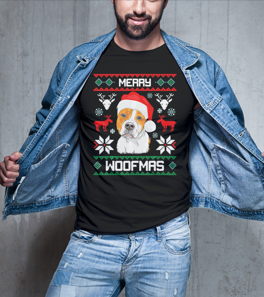 American Staffordshire Terrier Merry Woofmas T-Shirt