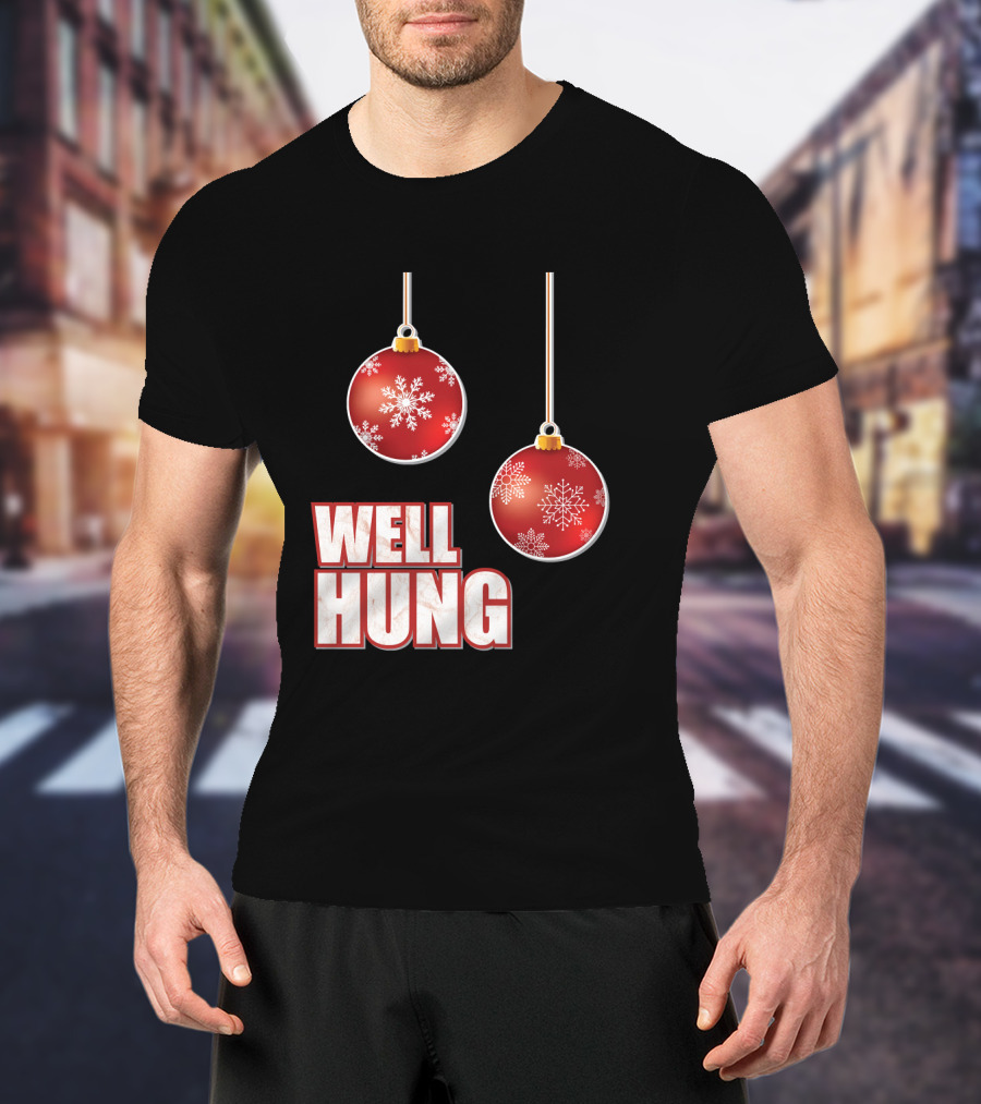 Well Hung Funny Christmas Tree Balls Snowflakes T-Shirt