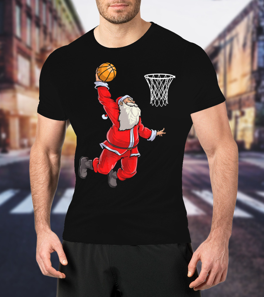 Santa Slam Dunk With Basketball T-Shirt