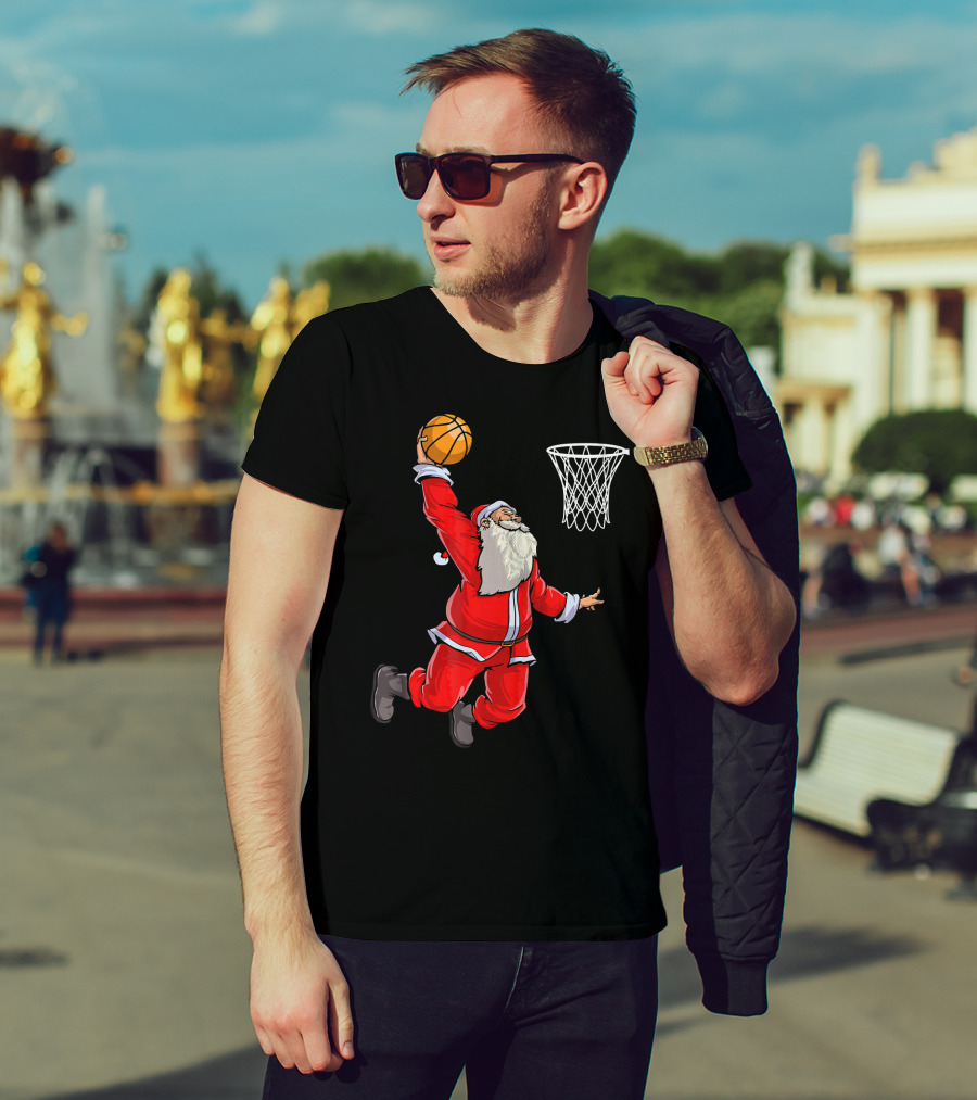 Santa Slam Dunk With Basketball T-Shirt