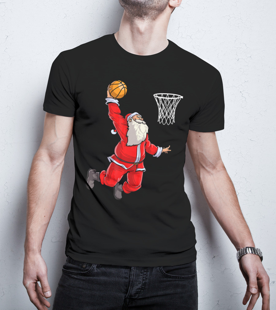 Santa Slam Dunk With Basketball T-Shirt