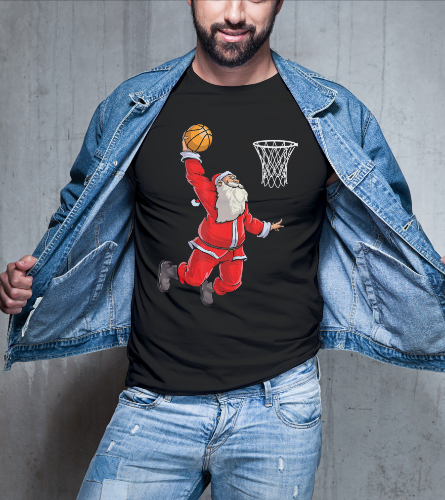 Santa Slam Dunk With Basketball T-Shirt