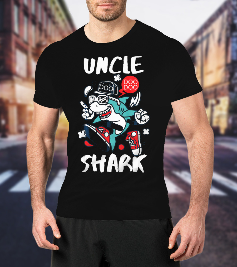 Uncle Shark Doo Doo Best Uncle Hat Sunglasses Sneakers Whimsical T-Shirt