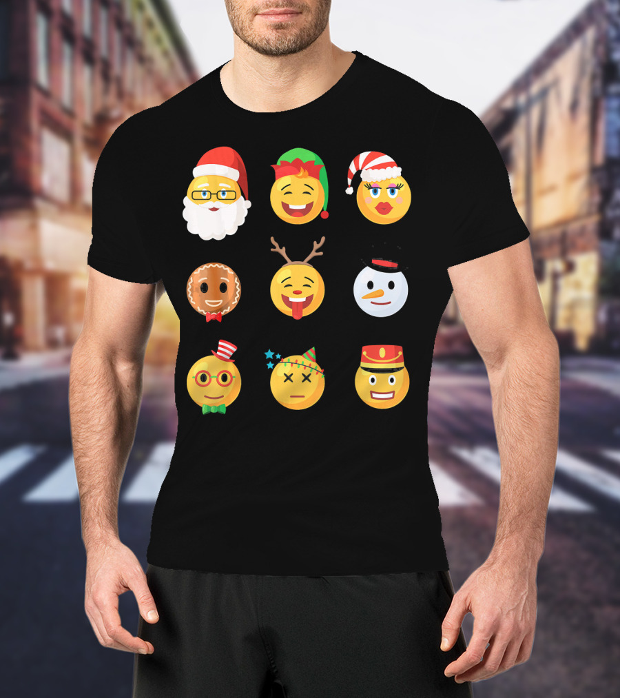 Christmas Emoji Faces Ugly Party Santa Reindeer Snowman Gingerbread T-Shirt