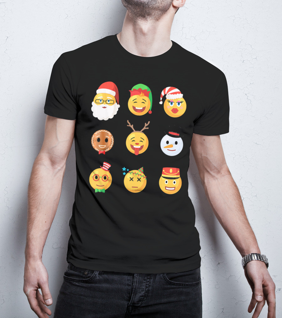 Christmas Emoji Faces Ugly Party Santa Reindeer Snowman Gingerbread T-Shirt